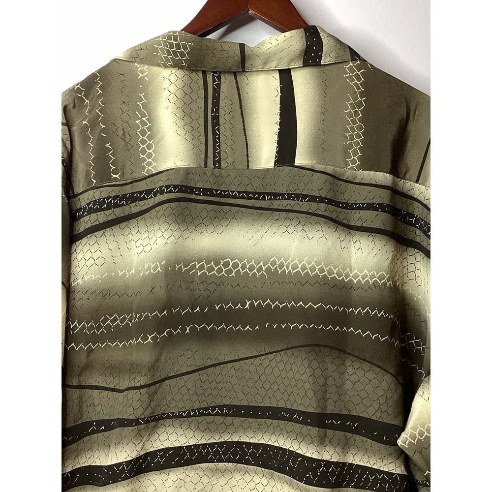 MENCH Platinum Men's Short Sleeve Button down Tan Green Shirt XL Italy New‎ York - Picture 4 of 10